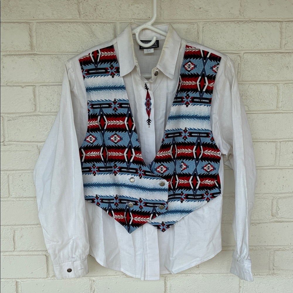 Vintage Roughrider Southwestern White Vest Top S